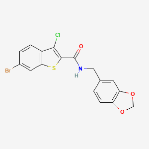 molecular formula C17H11BrClNO3S B4185030 N-(1,3-benzodioxol-5-ylmethyl)-6-bromo-3-chloro-1-benzothiophene-2-carboxamide 
