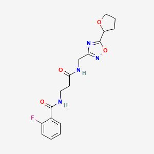molecular formula C17H19FN4O4 B4185160 2-fluoro-N-[3-oxo-3-({[5-(tetrahydrofuran-2-yl)-1,2,4-oxadiazol-3-yl]methyl}amino)propyl]benzamide 