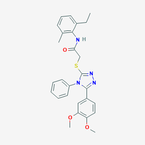 molecular formula C27H28N4O3S B418521 2-{[5-(3,4-dimethoxyphenyl)-4-phenyl-4H-1,2,4-triazol-3-yl]sulfanyl}-N-(2-ethyl-6-methylphenyl)acetamide 