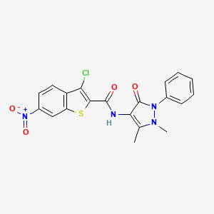molecular formula C20H15ClN4O4S B4185291 3-chloro-N-(1,5-dimethyl-3-oxo-2-phenyl-2,3-dihydro-1H-pyrazol-4-yl)-6-nitro-1-benzothiophene-2-carboxamide 