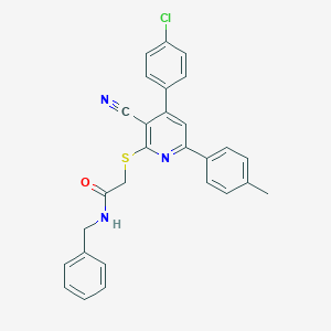 molecular formula C28H22ClN3OS B418532 N-benzyl-2-{[4-(4-chlorophenyl)-3-cyano-6-(4-methylphenyl)-2-pyridinyl]sulfanyl}acetamide 