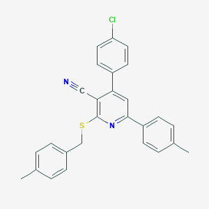 molecular formula C27H21ClN2S B418536 4-(4-Chlorophenyl)-2-[(4-methylbenzyl)sulfanyl]-6-(4-methylphenyl)nicotinonitrile 