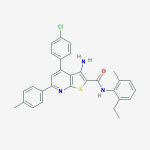 molecular formula C30H26ClN3OS B418546 3-amino-4-(4-chlorophenyl)-N-(2-ethyl-6-methylphenyl)-6-(4-methylphenyl)thieno[2,3-b]pyridine-2-carboxamide 
