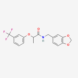 molecular formula C18H16F3NO4 B4185461 N-(1,3-benzodioxol-5-ylmethyl)-2-[3-(trifluoromethyl)phenoxy]propanamide 