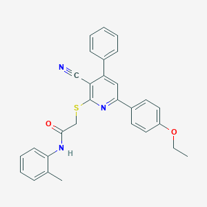 molecular formula C29H25N3O2S B418547 2-{[3-cyano-6-(4-ethoxyphenyl)-4-phenyl-2-pyridinyl]sulfanyl}-N-(2-methylphenyl)acetamide 