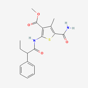 molecular formula C18H20N2O4S B4185497 methyl 5-(aminocarbonyl)-4-methyl-2-[(2-phenylbutanoyl)amino]-3-thiophenecarboxylate 