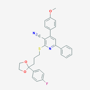 2-({3-[2-(4-Fluorophenyl)-1,3-dioxolan-2-yl]propyl}sulfanyl)-4-(4-methoxyphenyl)-6-phenylnicotinonitrile
