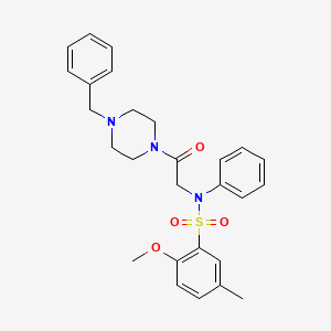 molecular formula C27H31N3O4S B4185624 N-[2-(4-benzyl-1-piperazinyl)-2-oxoethyl]-2-methoxy-5-methyl-N-phenylbenzenesulfonamide 