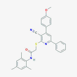 molecular formula C30H27N3O2S B418566 2-{[3-cyano-4-(4-methoxyphenyl)-6-phenyl-2-pyridinyl]sulfanyl}-N-mesitylacetamide 