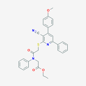 molecular formula C31H27N3O4S B418568 Ethyl [({[3-cyano-4-(4-methoxyphenyl)-6-phenyl-2-pyridinyl]sulfanyl}acetyl)anilino]acetate 