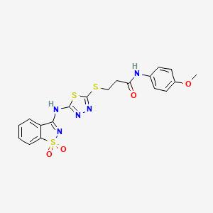 molecular formula C19H17N5O4S3 B4185798 3-({5-[(1,1-dioxido-1,2-benzisothiazol-3-yl)amino]-1,3,4-thiadiazol-2-yl}thio)-N-(4-methoxyphenyl)propanamide 