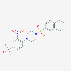 molecular formula C21H22F3N3O4S B4185834 1-[2-nitro-4-(trifluoromethyl)phenyl]-4-(5,6,7,8-tetrahydro-2-naphthalenylsulfonyl)piperazine 