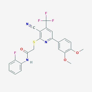 molecular formula C23H17F4N3O3S B4185841 2-{[3-cyano-6-(3,4-dimethoxyphenyl)-4-(trifluoromethyl)-2-pyridinyl]thio}-N-(2-fluorophenyl)acetamide 