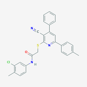 N-(3-chloro-4-methylphenyl)-2-[3-cyano-6-(4-methylphenyl)-4-phenylpyridin-2-yl]sulfanylacetamide