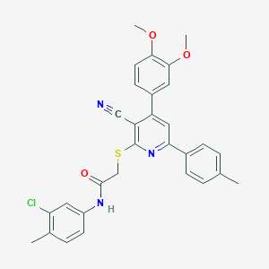 molecular formula C30H26ClN3O3S B418591 N-(3-chloro-4-methylphenyl)-2-{[3-cyano-4-(3,4-dimethoxyphenyl)-6-(4-methylphenyl)-2-pyridinyl]sulfanyl}acetamide 