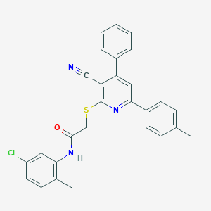 molecular formula C28H22ClN3OS B418596 N-(5-chloro-2-methylphenyl)-2-{[3-cyano-6-(4-methylphenyl)-4-phenyl-2-pyridinyl]sulfanyl}acetamide 