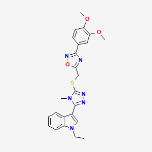 molecular formula C24H24N6O3S B4185974 3-[5-({[3-(3,4-dimethoxyphenyl)-1,2,4-oxadiazol-5-yl]methyl}thio)-4-methyl-4H-1,2,4-triazol-3-yl]-1-ethyl-1H-indole 