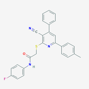 2-{[3-cyano-6-(4-methylphenyl)-4-phenyl-2-pyridinyl]sulfanyl}-N-(4-fluorophenyl)acetamide
