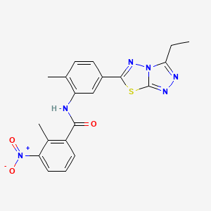 molecular formula C20H18N6O3S B4186024 N-[5-(3-ethyl[1,2,4]triazolo[3,4-b][1,3,4]thiadiazol-6-yl)-2-methylphenyl]-2-methyl-3-nitrobenzamide 