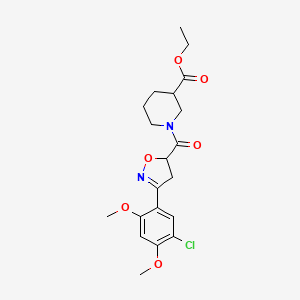 molecular formula C20H25ClN2O6 B4186038 ethyl 1-{[3-(5-chloro-2,4-dimethoxyphenyl)-4,5-dihydro-5-isoxazolyl]carbonyl}-3-piperidinecarboxylate 