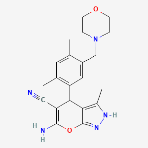 molecular formula C21H25N5O2 B4186042 6-amino-4-[2,4-dimethyl-5-(4-morpholinylmethyl)phenyl]-3-methyl-2,4-dihydropyrano[2,3-c]pyrazole-5-carbonitrile 
