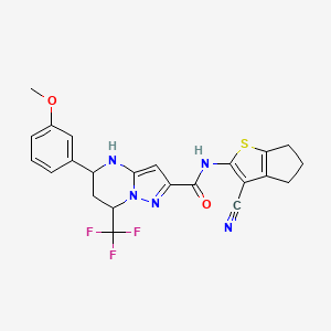 molecular formula C23H20F3N5O2S B4186085 N-(3-cyano-5,6-dihydro-4H-cyclopenta[b]thien-2-yl)-5-(3-methoxyphenyl)-7-(trifluoromethyl)-4,5,6,7-tetrahydropyrazolo[1,5-a]pyrimidine-2-carboxamide 