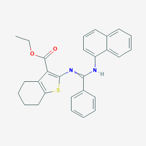 molecular formula C28H26N2O2S B418609 Ethyl 2-[[(naphthalen-1-ylamino)-phenylmethylidene]amino]-4,5,6,7-tetrahydro-1-benzothiophene-3-carboxylate 