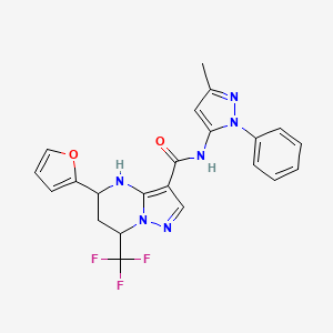 molecular formula C22H19F3N6O2 B4186091 5-(2-furyl)-N-(3-methyl-1-phenyl-1H-pyrazol-5-yl)-7-(trifluoromethyl)-4,5,6,7-tetrahydropyrazolo[1,5-a]pyrimidine-3-carboxamide 