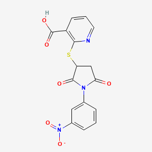 molecular formula C16H11N3O6S B4186111 2-{[1-(3-nitrophenyl)-2,5-dioxo-3-pyrrolidinyl]thio}nicotinic acid 