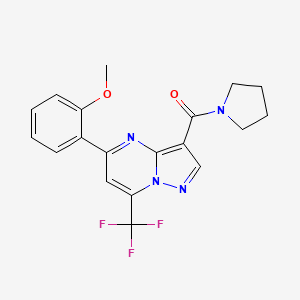 molecular formula C19H17F3N4O2 B4186174 5-(2-methoxyphenyl)-3-(1-pyrrolidinylcarbonyl)-7-(trifluoromethyl)pyrazolo[1,5-a]pyrimidine 