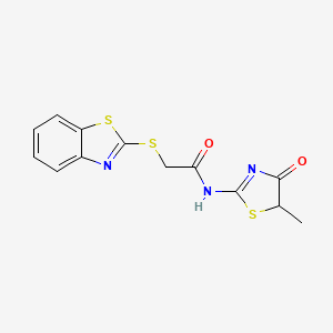 molecular formula C13H11N3O2S3 B4186263 2-(1,3-benzothiazol-2-ylthio)-N-(5-methyl-4-oxo-4,5-dihydro-1,3-thiazol-2-yl)acetamide 