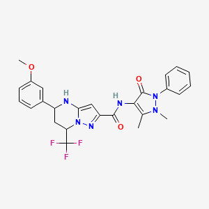 molecular formula C26H25F3N6O3 B4186279 N-(1,5-dimethyl-3-oxo-2-phenyl-2,3-dihydro-1H-pyrazol-4-yl)-5-(3-methoxyphenyl)-7-(trifluoromethyl)-4,5,6,7-tetrahydropyrazolo[1,5-a]pyrimidine-2-carboxamide 