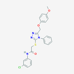 molecular formula C24H21ClN4O3S B418628 N-(3-chlorophenyl)-2-({5-[(4-methoxyphenoxy)methyl]-4-phenyl-4H-1,2,4-triazol-3-yl}sulfanyl)acetamide 