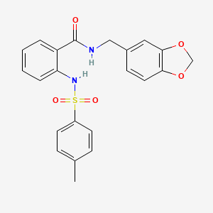 molecular formula C22H20N2O5S B4186288 N-(1,3-benzodioxol-5-ylmethyl)-2-{[(4-methylphenyl)sulfonyl]amino}benzamide 