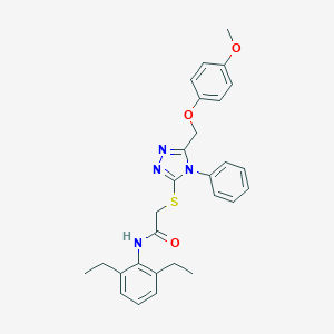 molecular formula C28H30N4O3S B418636 N-(2,6-diethylphenyl)-2-[[5-[(4-methoxyphenoxy)methyl]-4-phenyl-1,2,4-triazol-3-yl]sulfanyl]acetamide CAS No. 332912-78-4