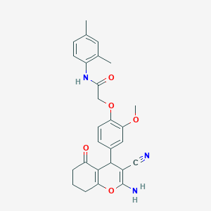 molecular formula C27H27N3O5 B418647 2-[4-(2-amino-3-cyano-5-oxo-4,6,7,8-tetrahydrochromen-4-yl)-2-methoxyphenoxy]-N-(2,4-dimethylphenyl)acetamide 