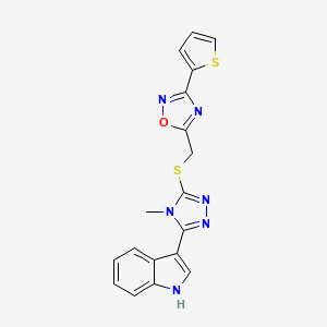 molecular formula C18H14N6OS2 B4186502 3-[4-甲基-5-({[3-(2-噻吩基)-1,2,4-恶二唑-5-基]甲基}硫)-4H-1,2,4-三唑-3-基]-1H-吲哚 