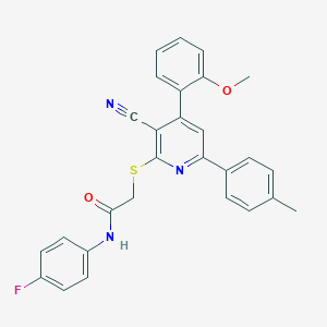 2-{[3-cyano-4-(2-methoxyphenyl)-6-(4-methylphenyl)-2-pyridinyl]sulfanyl}-N-(4-fluorophenyl)acetamide
