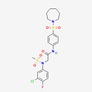 molecular formula C21H25ClFN3O5S2 B4186570 N~1~-[4-(1-azepanylsulfonyl)phenyl]-N~2~-(3-chloro-4-fluorophenyl)-N~2~-(methylsulfonyl)glycinamide 