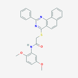 molecular formula C28H23N3O3S B418661 N-(2,5-dimethoxyphenyl)-2-[(2-phenylbenzo[h]quinazolin-4-yl)sulfanyl]acetamide 