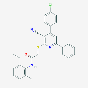 2-{[4-(4-chlorophenyl)-3-cyano-6-phenyl-2-pyridinyl]sulfanyl}-N-(2-ethyl-6-methylphenyl)acetamide