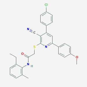 2-{[4-(4-chlorophenyl)-3-cyano-6-(4-methoxyphenyl)-2-pyridinyl]sulfanyl}-N-(2-ethyl-6-methylphenyl)acetamide