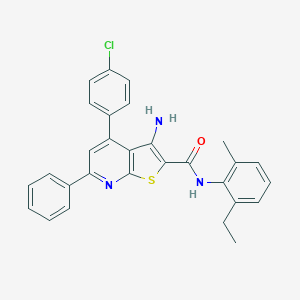 molecular formula C29H24ClN3OS B418669 3-amino-4-(4-chlorophenyl)-N-(2-ethyl-6-methylphenyl)-6-phenylthieno[2,3-b]pyridine-2-carboxamide 