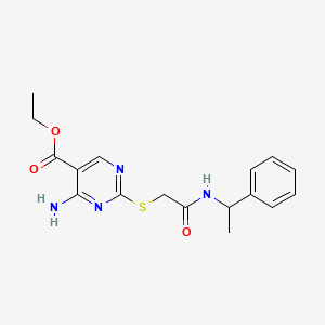 molecular formula C17H20N4O3S B4186693 ethyl 4-amino-2-({2-oxo-2-[(1-phenylethyl)amino]ethyl}thio)-5-pyrimidinecarboxylate 