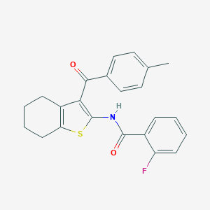 molecular formula C23H20FNO2S B418671 2-fluoro-N-[3-(4-methylbenzoyl)-4,5,6,7-tetrahydro-1-benzothien-2-yl]benzamide 