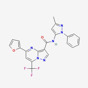 molecular formula C22H15F3N6O2 B4186775 5-(2-furyl)-N-(3-methyl-1-phenyl-1H-pyrazol-5-yl)-7-(trifluoromethyl)pyrazolo[1,5-a]pyrimidine-3-carboxamide 