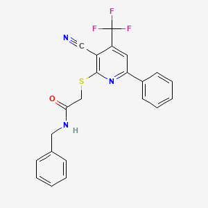 molecular formula C22H16F3N3OS B4186788 N-benzyl-2-{[3-cyano-6-phenyl-4-(trifluoromethyl)-2-pyridinyl]thio}acetamide 