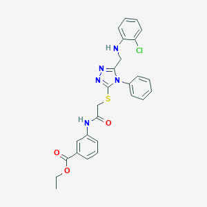 molecular formula C26H24ClN5O3S B418679 ethyl 3-{[({5-[(2-chloroanilino)methyl]-4-phenyl-4H-1,2,4-triazol-3-yl}sulfanyl)acetyl]amino}benzoate 