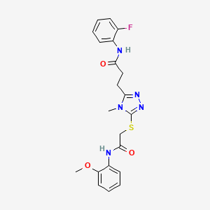 molecular formula C21H22FN5O3S B4186799 N-(2-fluorophenyl)-3-[5-({2-[(2-methoxyphenyl)amino]-2-oxoethyl}thio)-4-methyl-4H-1,2,4-triazol-3-yl]propanamide 