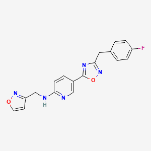 molecular formula C18H14FN5O2 B4186845 5-[3-(4-fluorobenzyl)-1,2,4-oxadiazol-5-yl]-N-(3-isoxazolylmethyl)-2-pyridinamine 